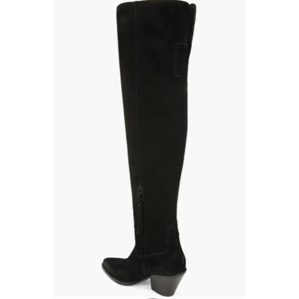 Sam Edelman Julee Pointe Toe Black Suede Leather Over The Knee Boots SZ 8 NEW